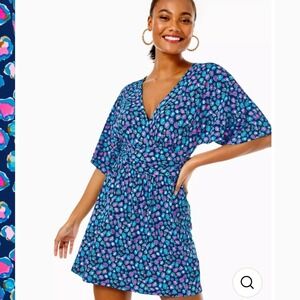 Lilly Pulitzer Parigi Skort Romper Blue Pink Leopard Print V-Neck Women's Sz Med